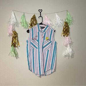 Sleeveless Vintage Tweety Bird Button Down